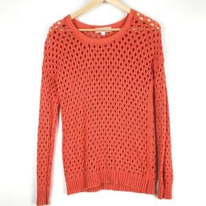 Olive + Oak Women S Open Knit Cable Sweater Coral Light Orange Cotton Blend